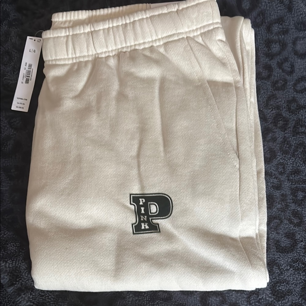 PINK Victoria's Secret Cream Track Pants with Embroidered P